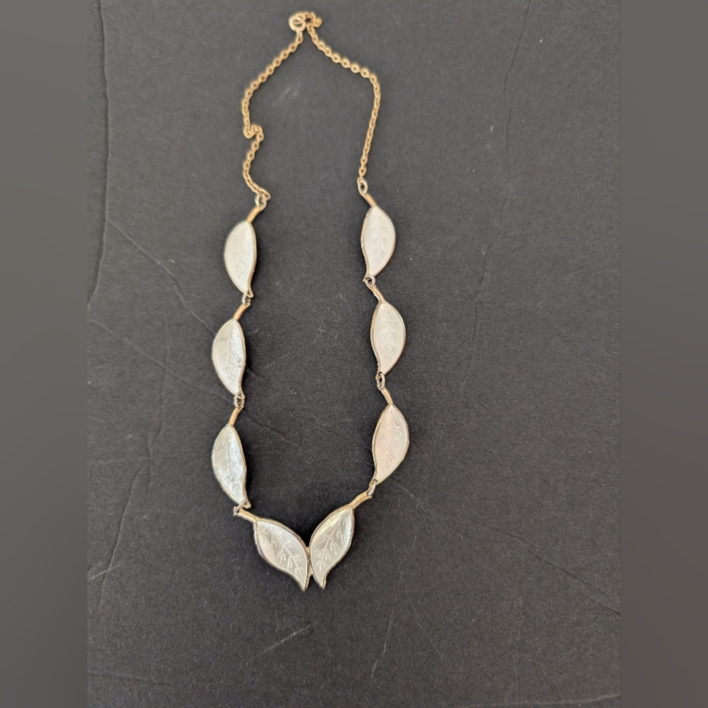 David Andesen Of Norway Sterling Silver/Gold White Enamel Single Leaf Necklace